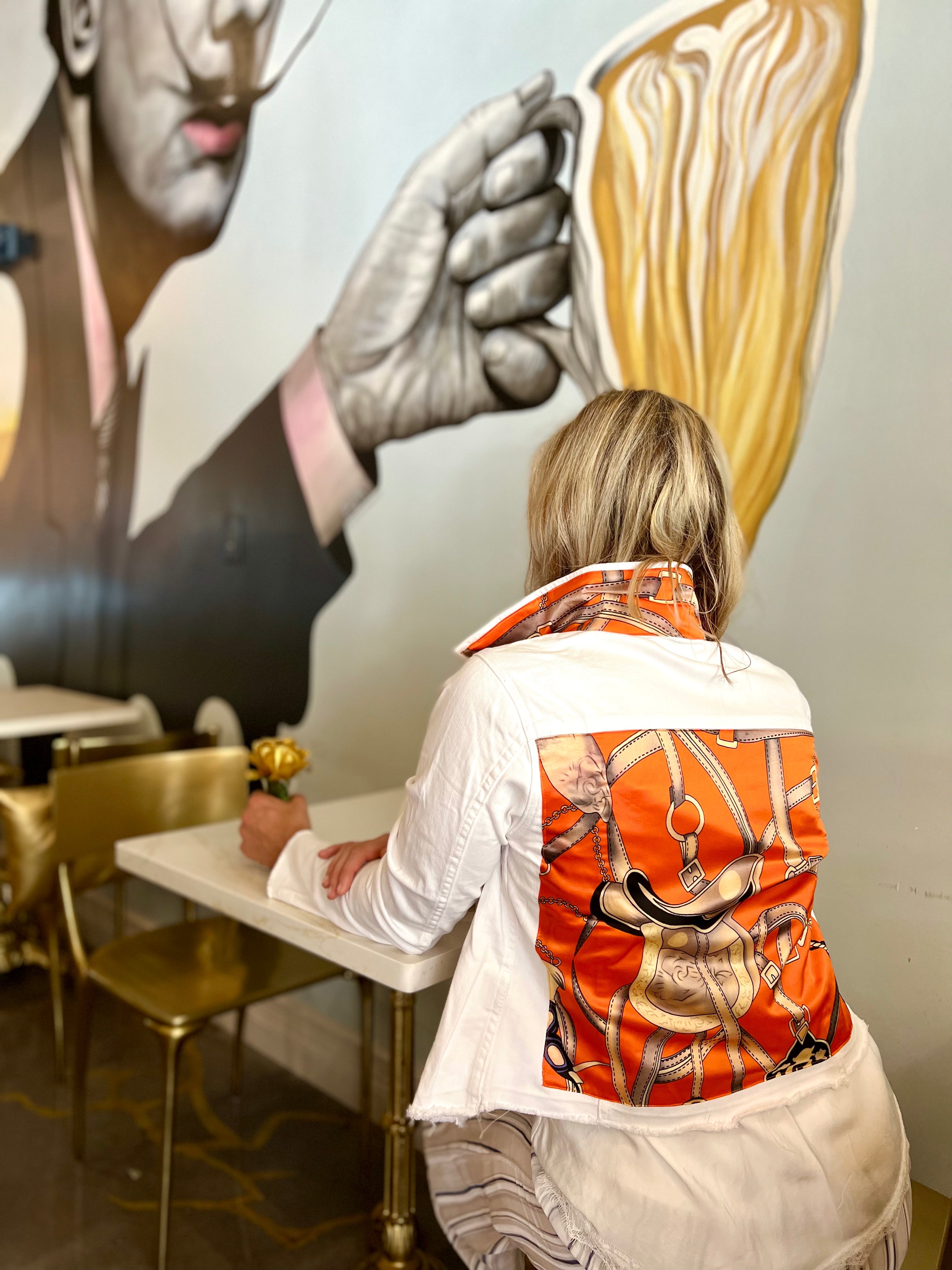 The White Denim Jacket / Orange Equestrian