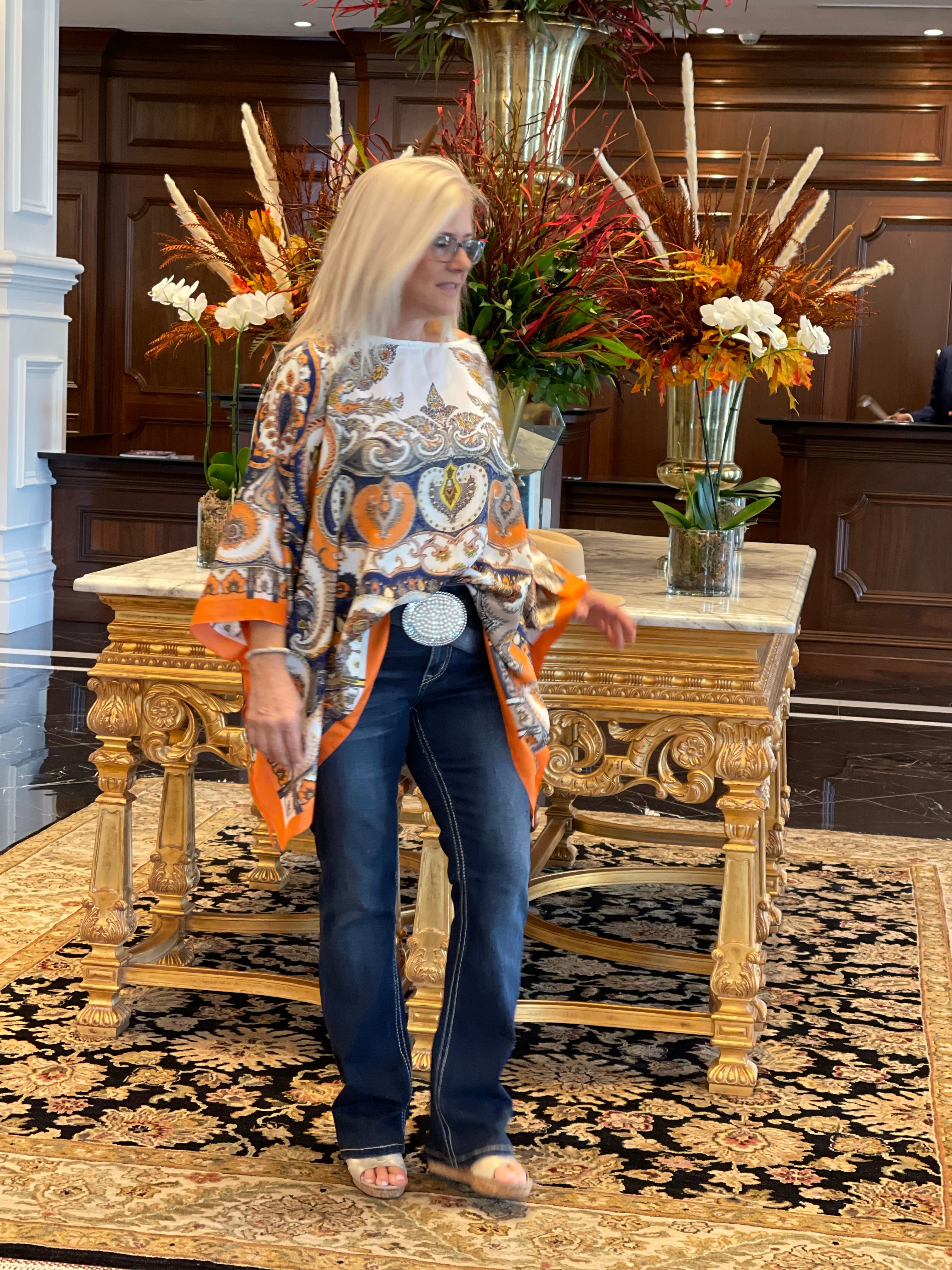Tunic Denim Blue with Orange
