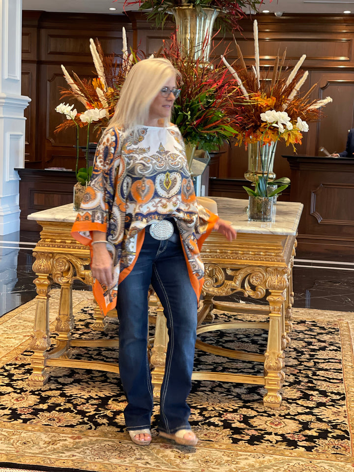 Tunic Denim Blue with Orange