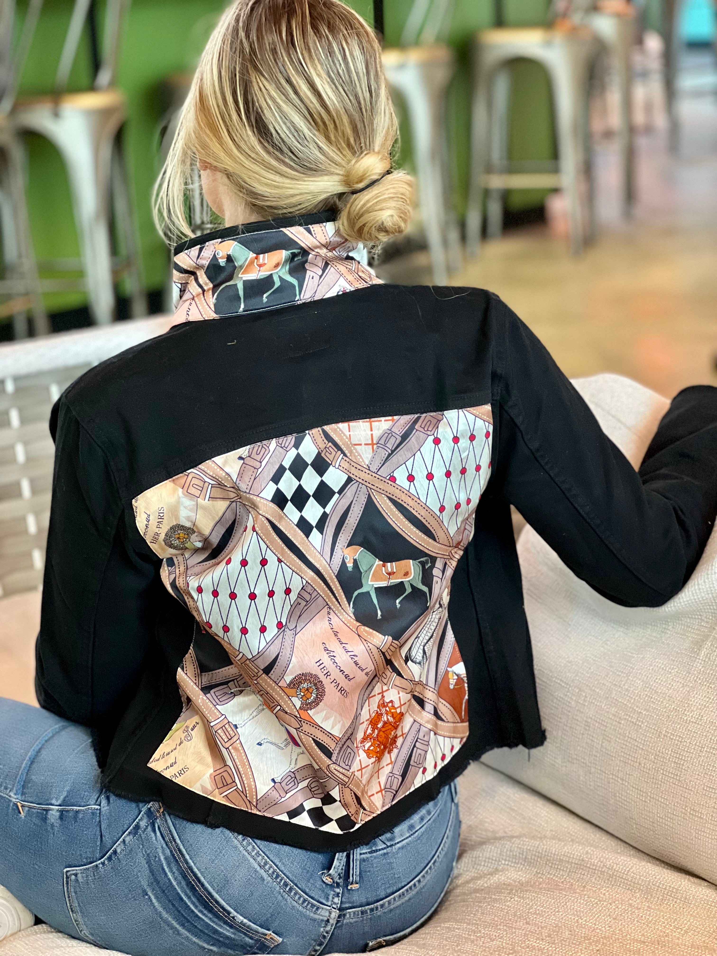 The Black Denim Jacket / Designer Horse with Straps