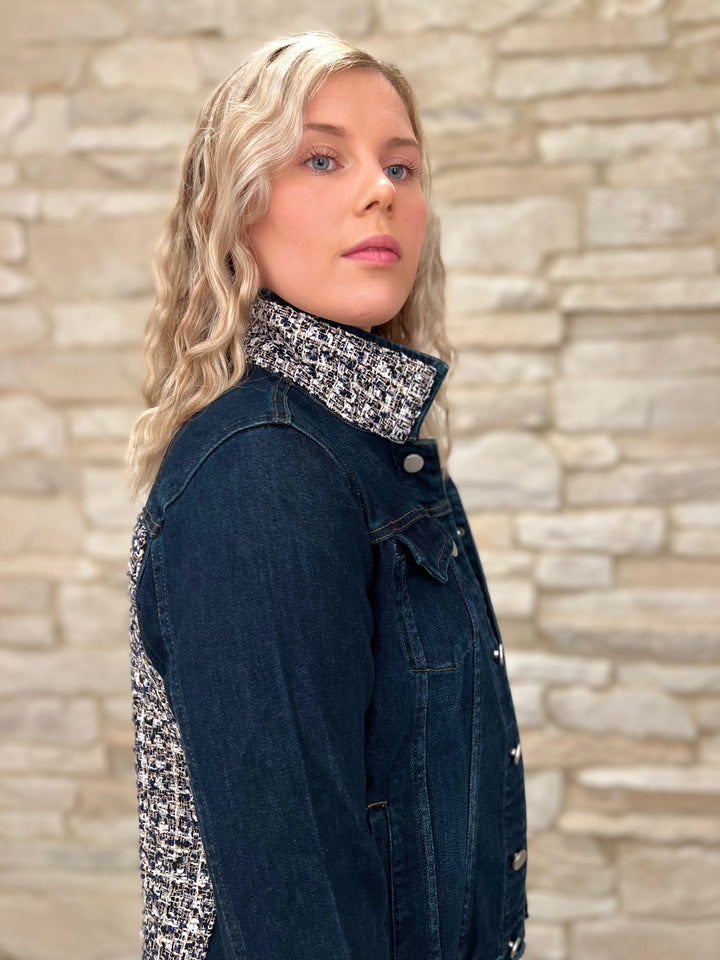 The Dark Denim Jacket / Tweed Navy and White
