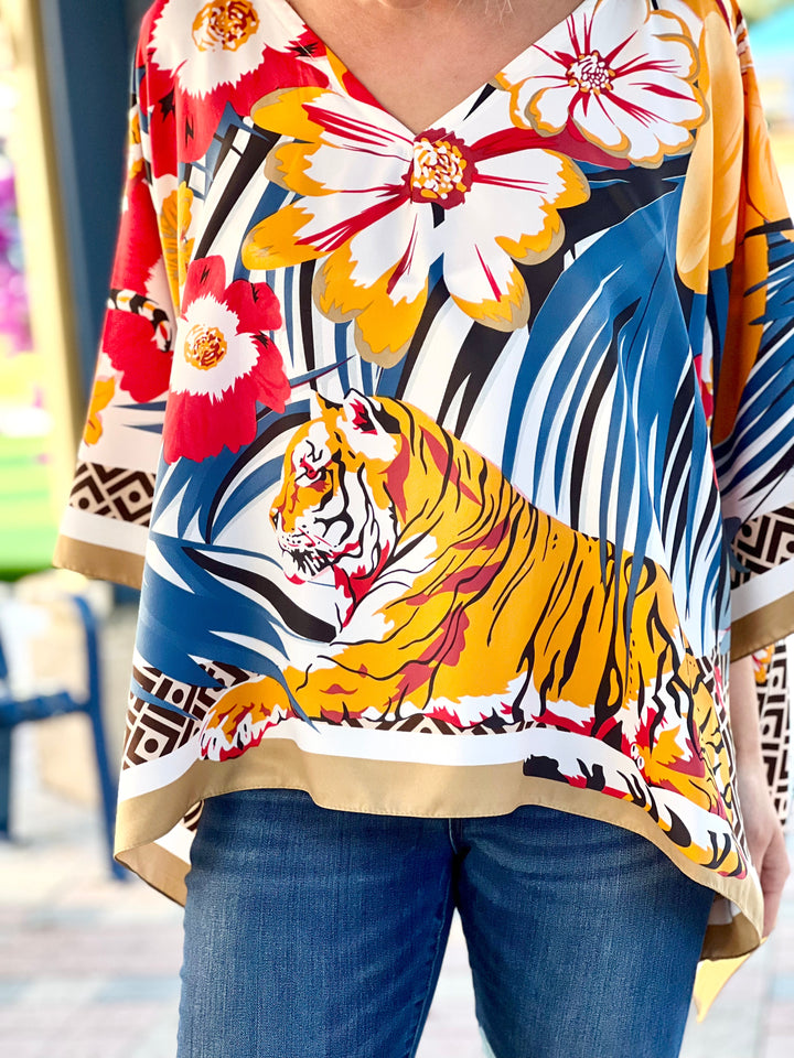 Tunic / Orange Tiger / Taupe Trim