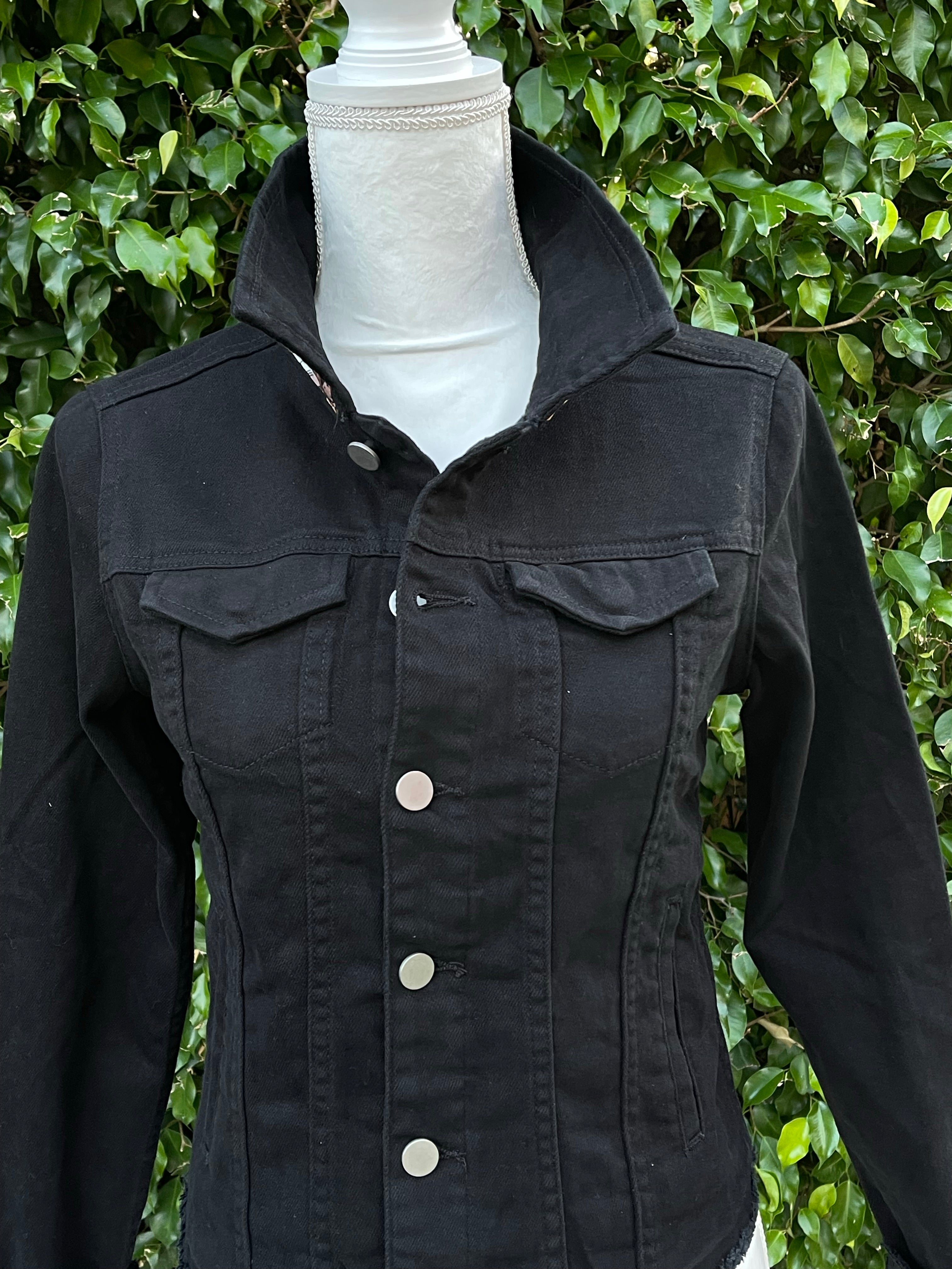 The Black Denim Jacket /  Blue Flower on Black