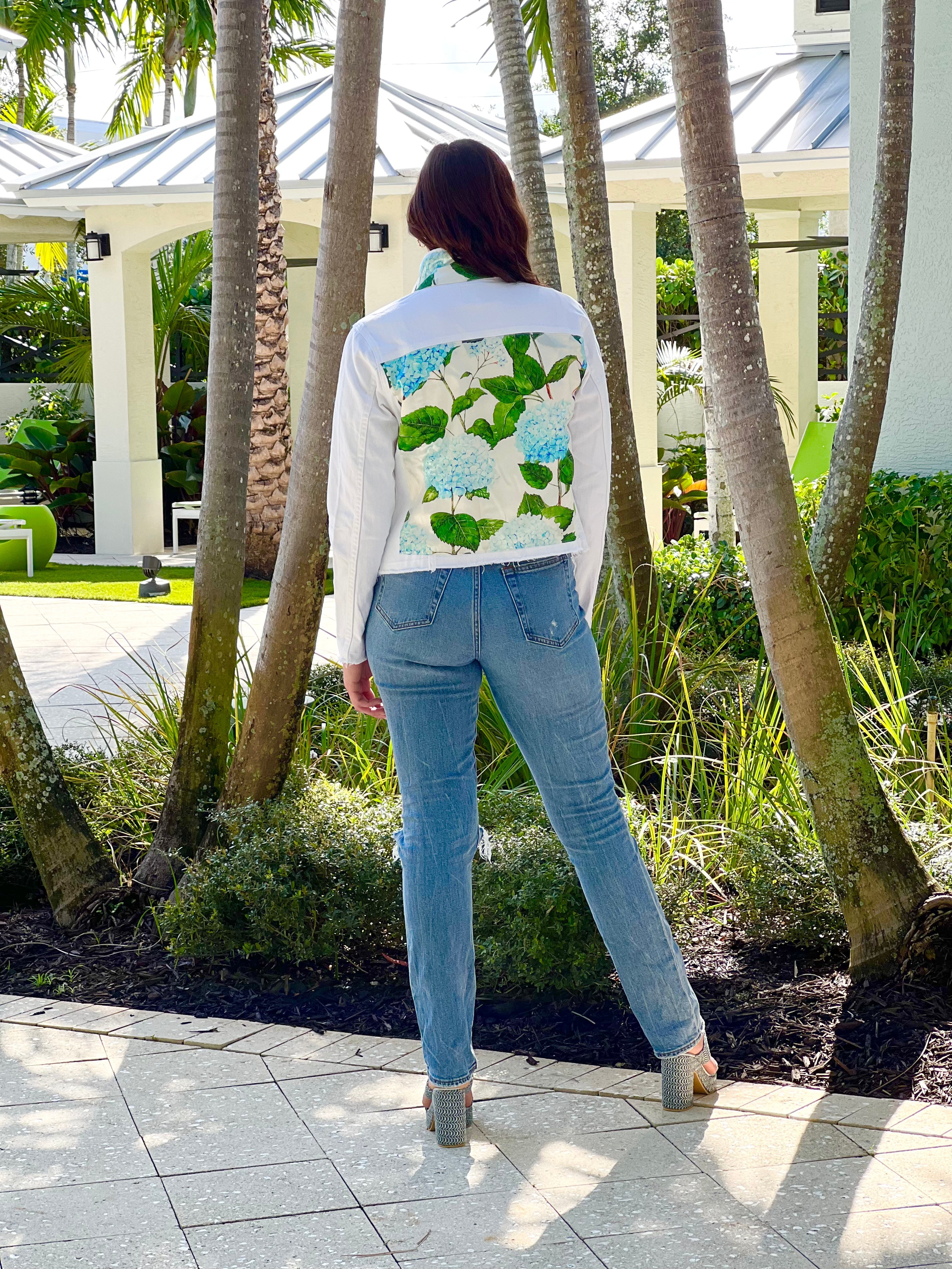 The White Denim Jacket / Blue Hydrangea