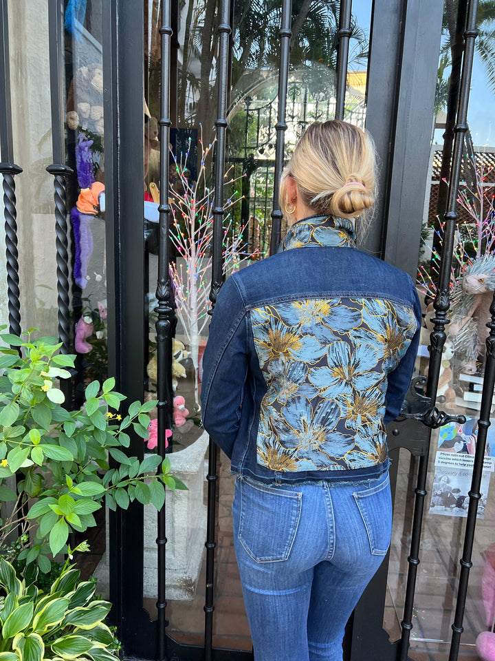 The Dark Denim Jacket / Denim Blue Flower with Gold