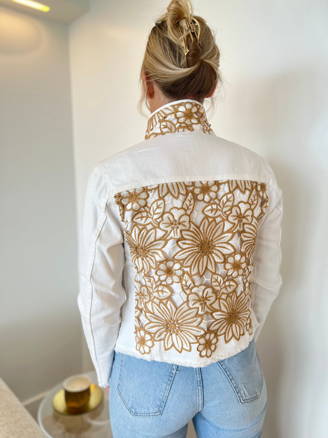 The White Denim Jacket / White Woven Design
