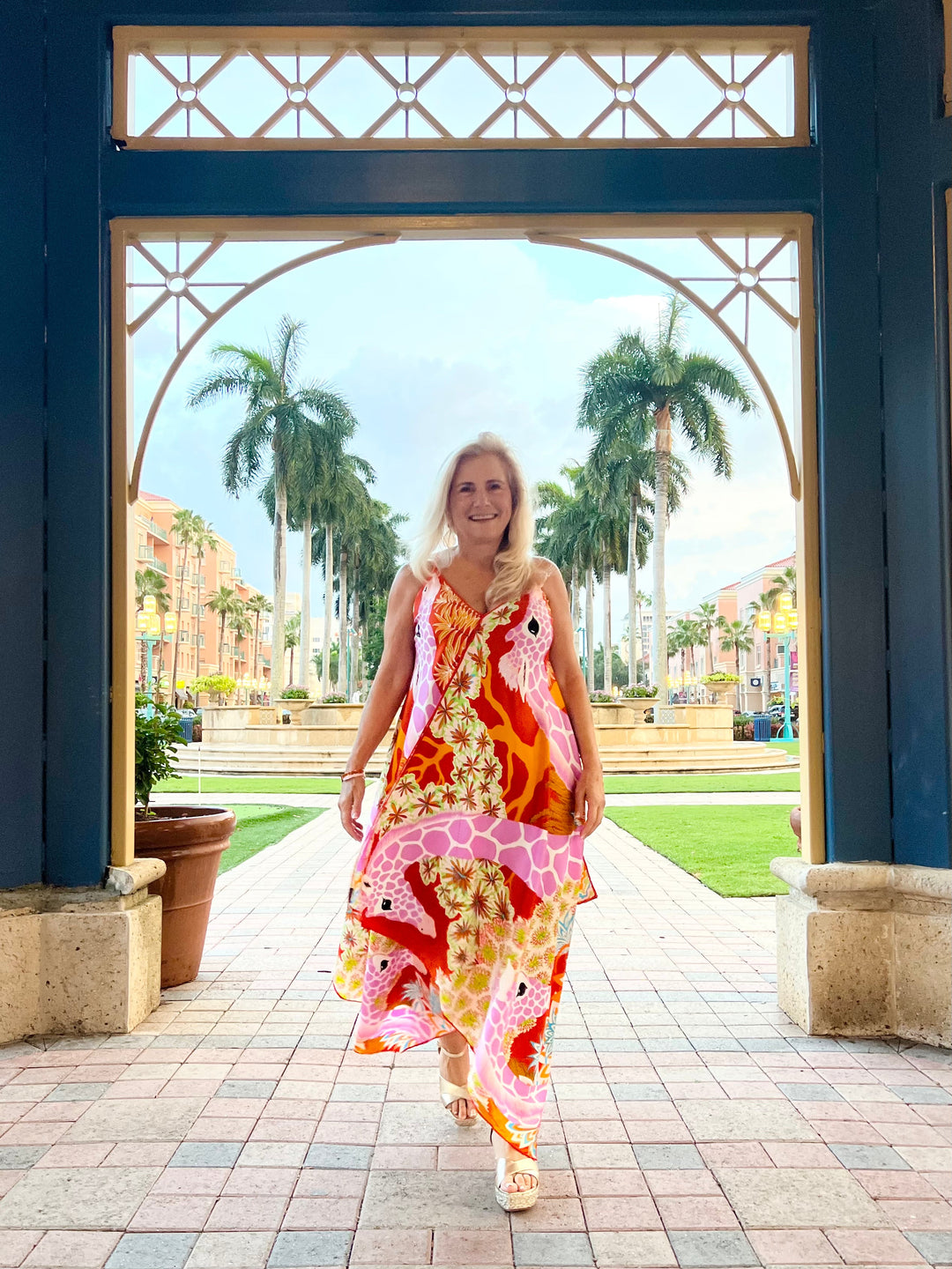 Silk Dress / Pink Giraffe