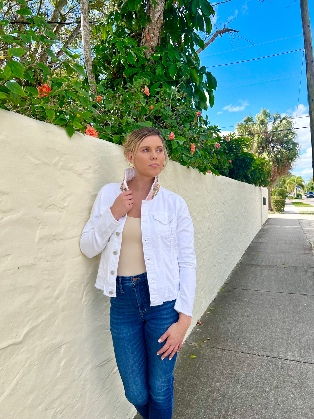 The White Denim Jacket / Blush Stirrup
