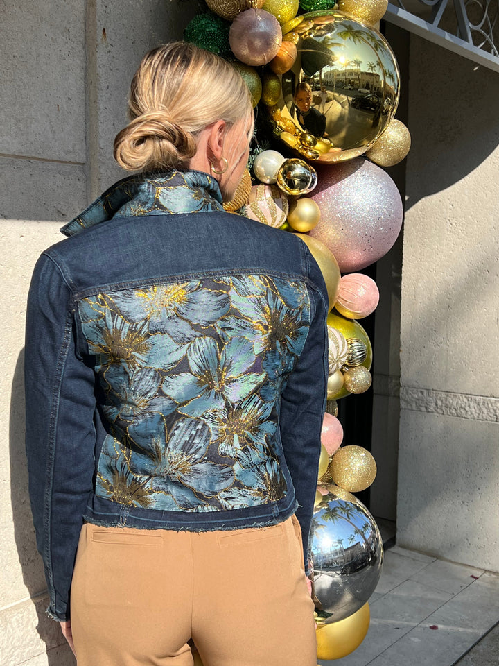 The Dark Denim Jacket / Denim Blue Flower with Gold