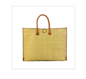 Zafran Solid Straw Beach Bag with Plastic Liner - 2 Sizes: Large / NATURAL
