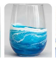 OCEAN WAVE  WINE GLASS -STEMLESS