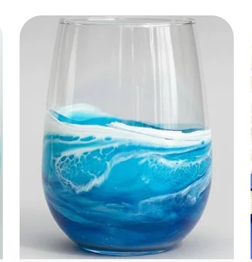 OCEAN WAVE  WINE GLASS -STEMLESS