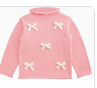 PINK BOW ROLL NECK SWEATER - XS