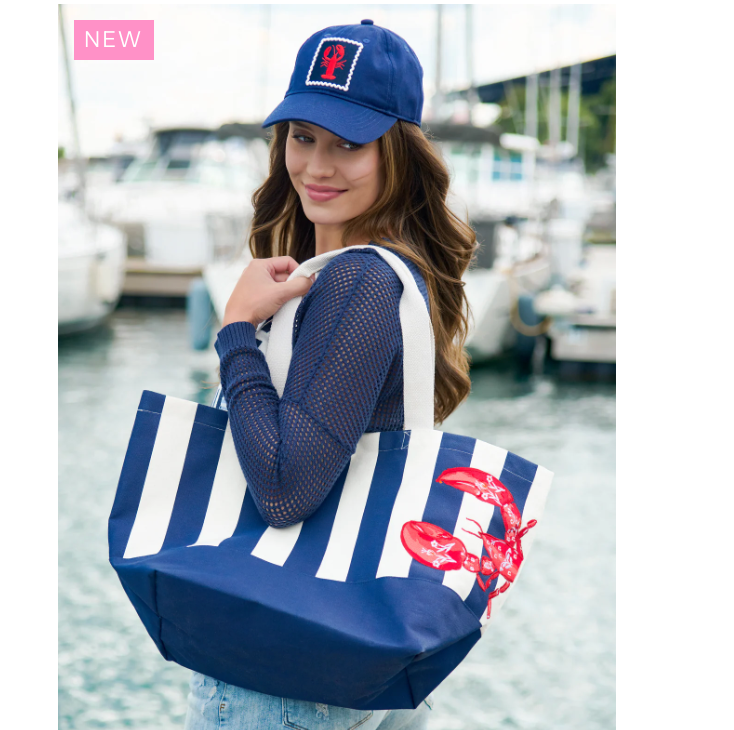 LOBSTER STRIPED TOTE - NAVY