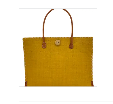 Zafran Solid Straw Beach Bag with Plastic Liner - 2 Sizes: Large / Saffron