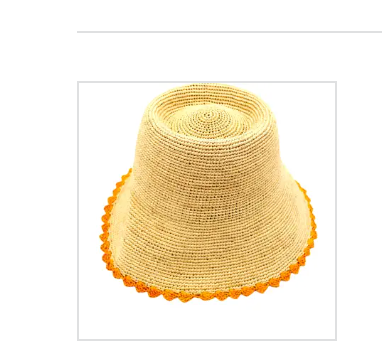 3" Kate Crochet Bucket Straw Hats W/ Colored Lace Weave Edge: Saffron