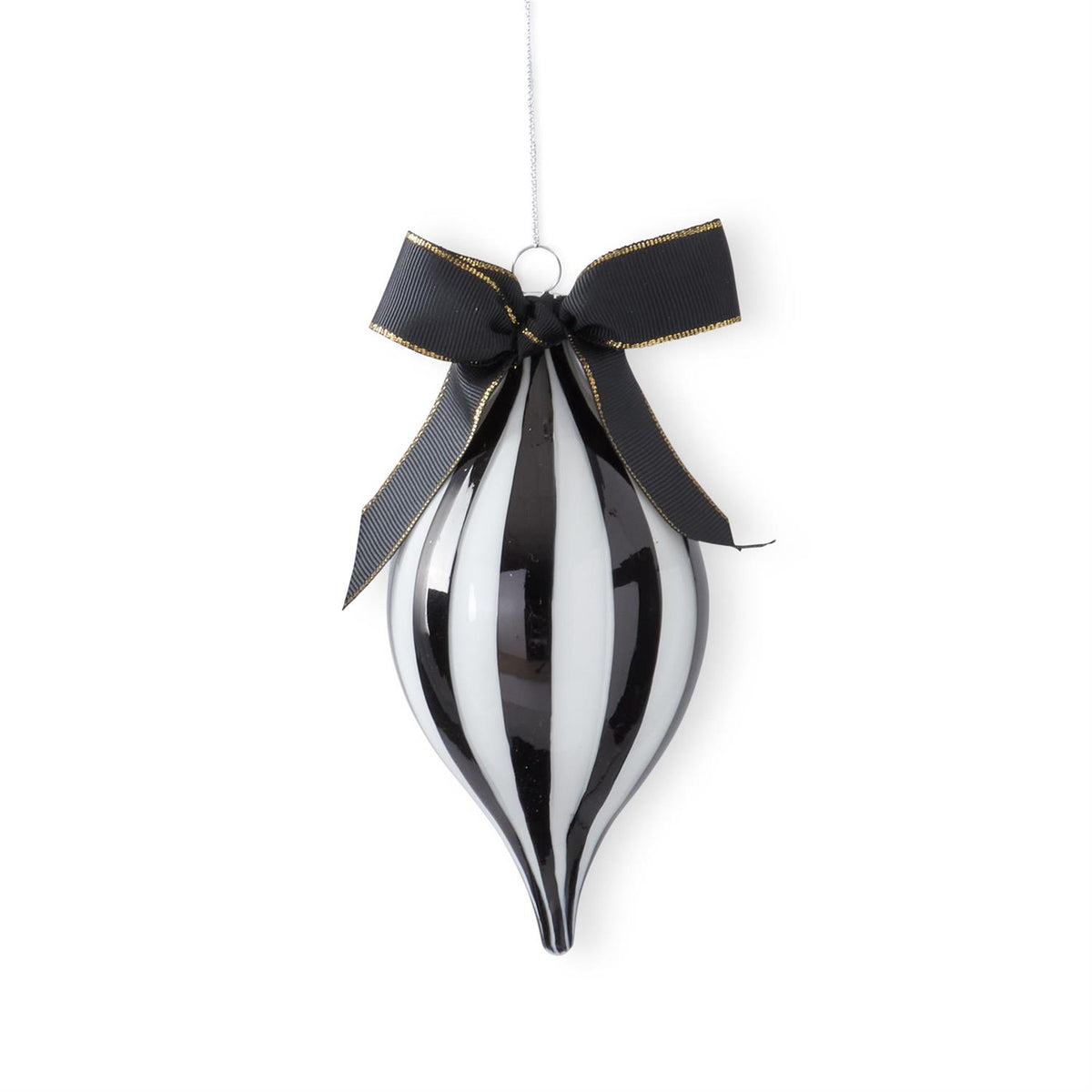 BLACK & WHITE GLASS TEARDROP ORNAMENT 6"