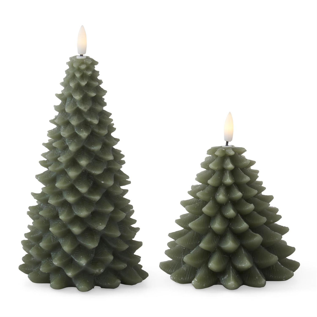 GREEN WAX CHRISTMAS TREE CANDLES W/TIMERS 8.75"
