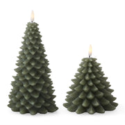GREEN WAX CHRISTMAS TREE CANDLES W/TIMERS 8.75"