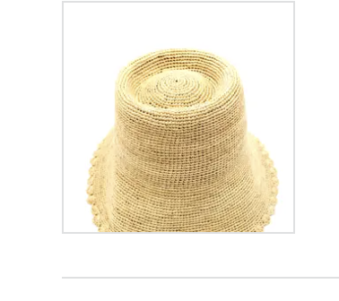 3" Kate Crochet Bucket Straw Hats W/ Colored Lace Weave Edge: Natural