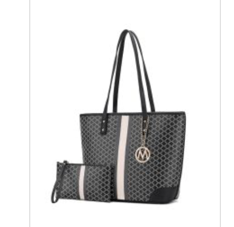 Arya Vegan Leather Women’s Tote Bag with Wristlet Pouch 2 pc: Black-Black
