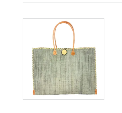 Zafran Solid Straw Beach Bag with Plastic Liner - 2 Sizes: Large / GREY