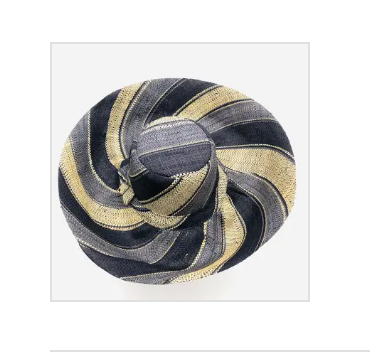 Sun Hats: Colored Stripes Packable 5" & 7" Brim Raffia Straw: 7"Brim / Black Swirl