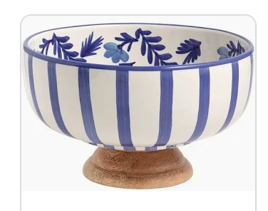 BLUE WOOD PEDESTAL  BOWL