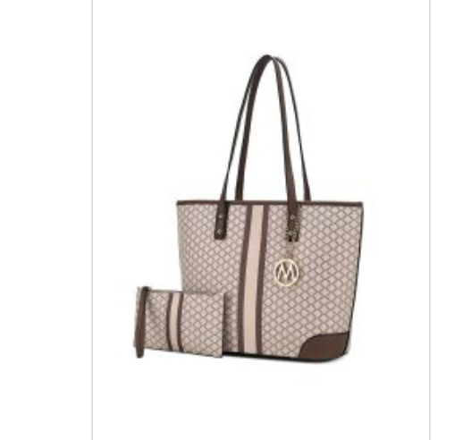 Arya Vegan Leather Women’s Tote Bag with Wristlet Pouch 2 pc: Nude-Taupe