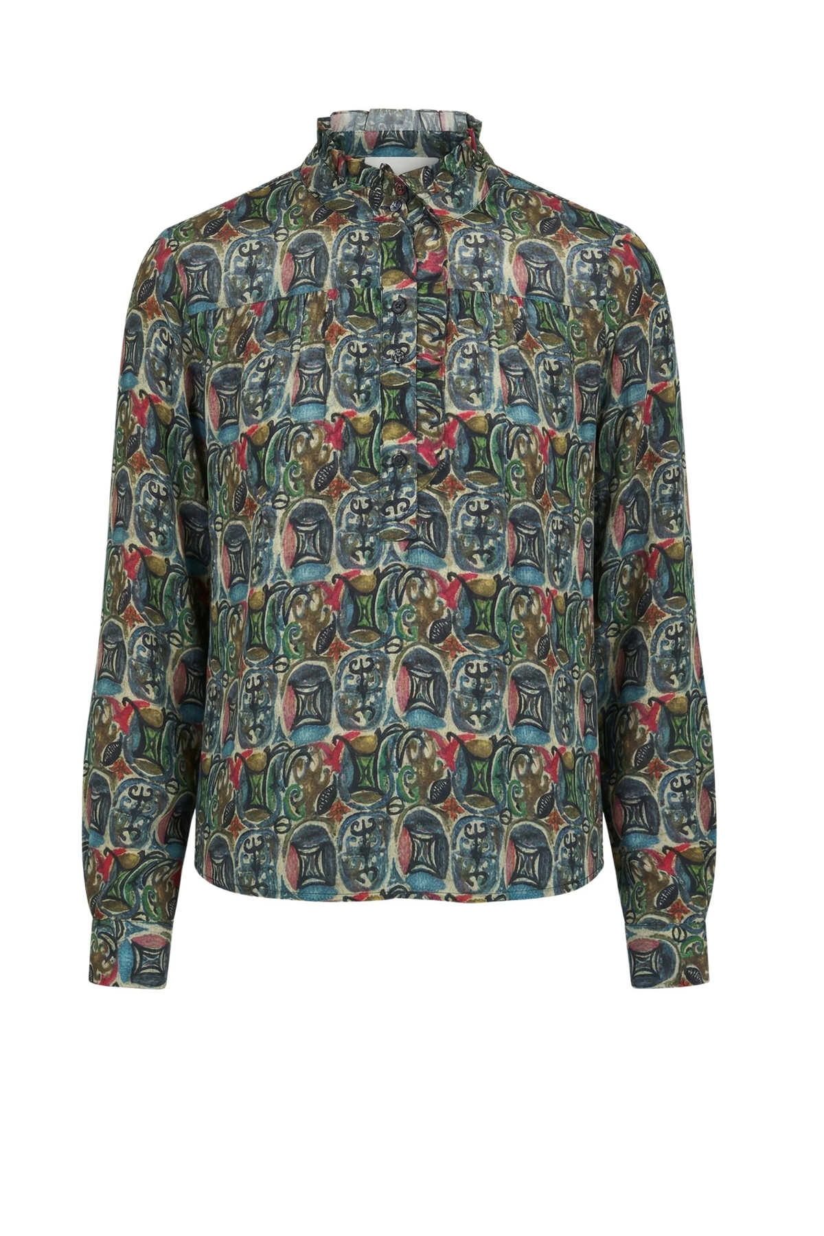 RUFFLE HALF PLACKET BLOUSE
