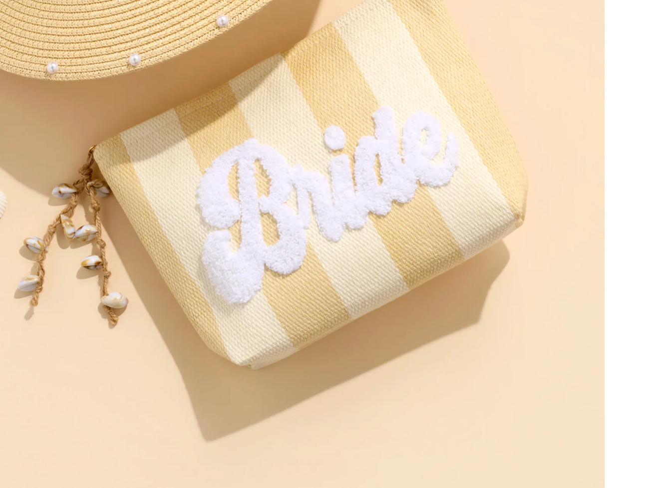 BRIDE STRIPE ZIP POUCH - NAT