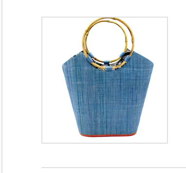 Carmen Straw Bucket Bag with Bamboo Handles: Denim