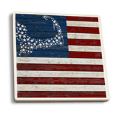 Ceramic Coaster Cape Cod, Massachusetts, Distressed Flag