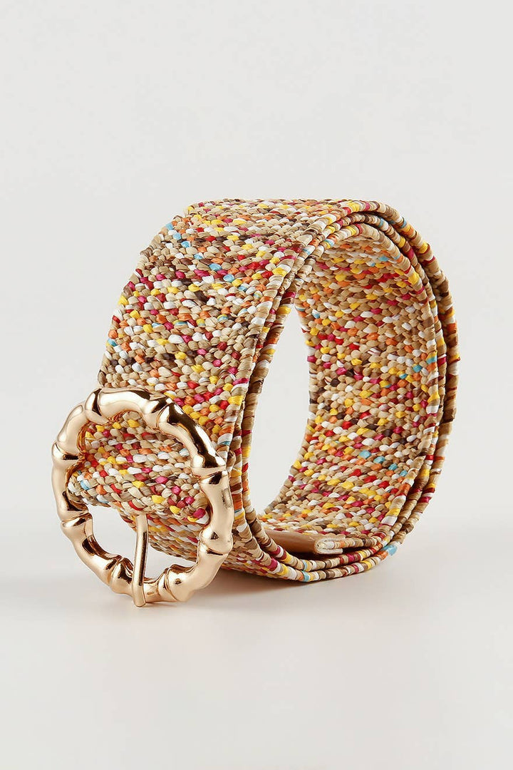58928AHAOY- Bohemian Colorful Round buckle Women Belt: MULTI / ONE SIZE