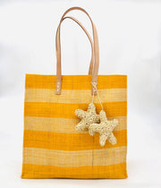 Starfish Straw Bag with Crochet Starfish Charm Embellishment: Saffron