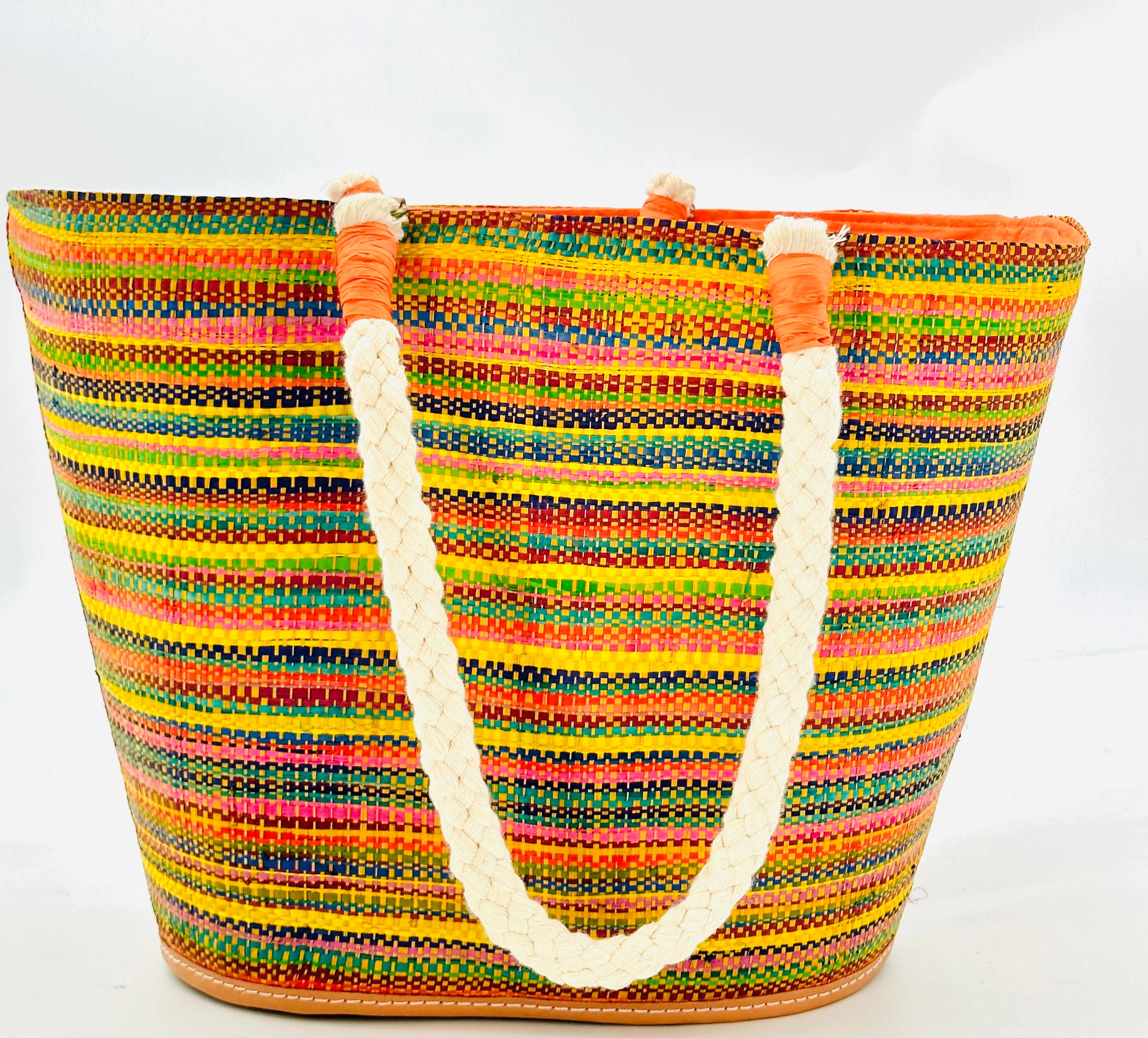 Brighton Melange Straw Basket Bag with Rope Handle: Saffron Melange