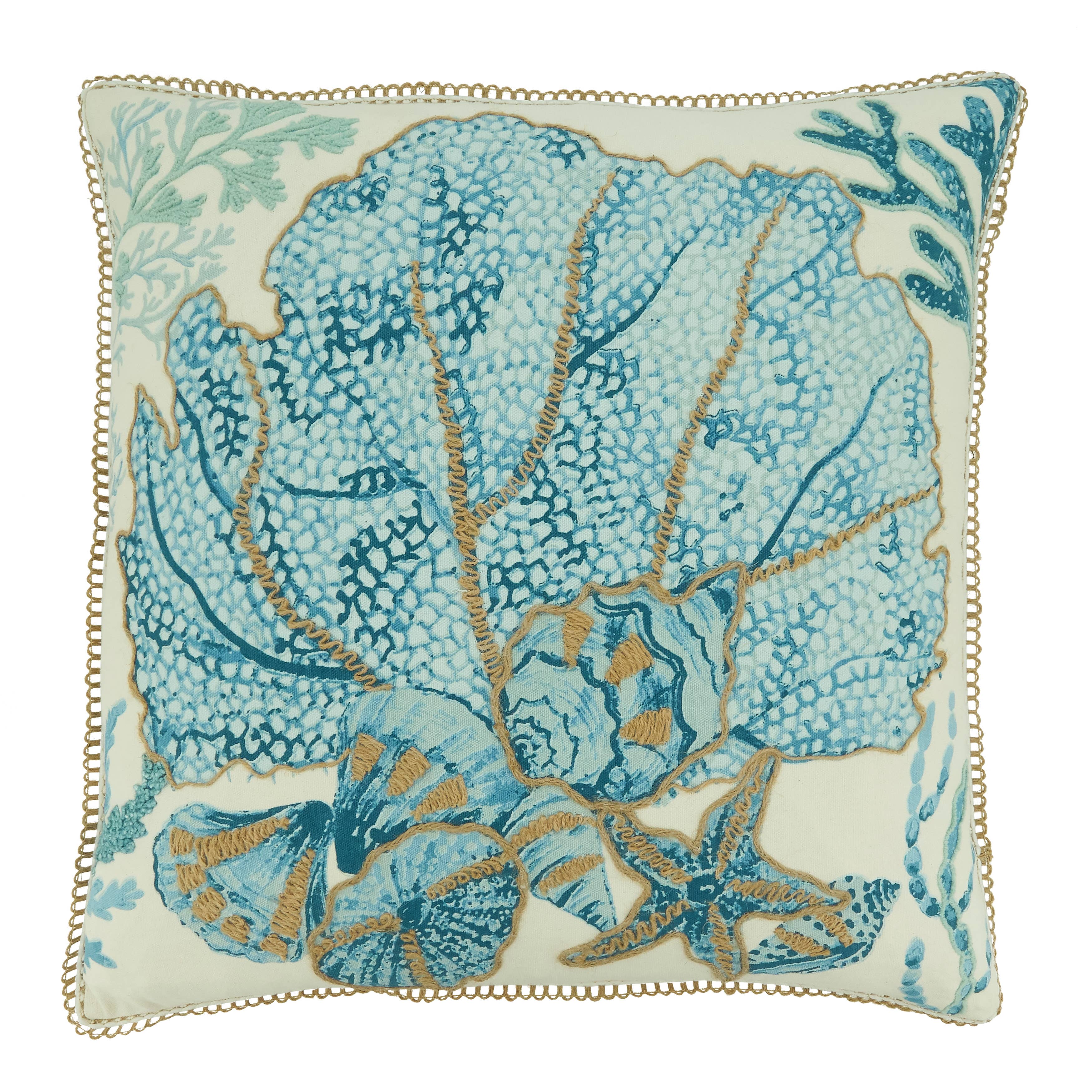 Sea Fan Design Throw Pillow: 20" / Aqua / Down Filled