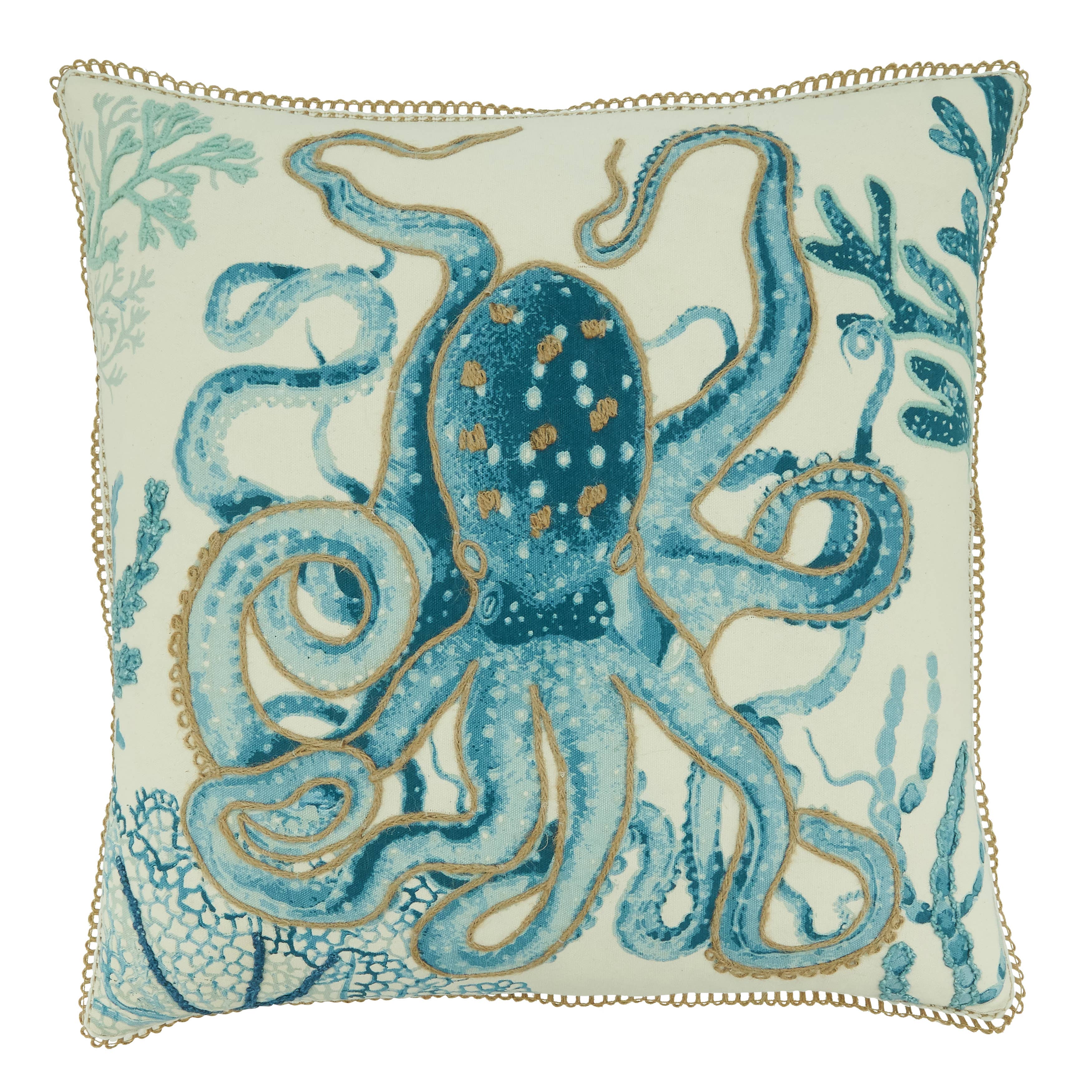 Octopus Throw Pillow: 20" / Aqua / Down Filled