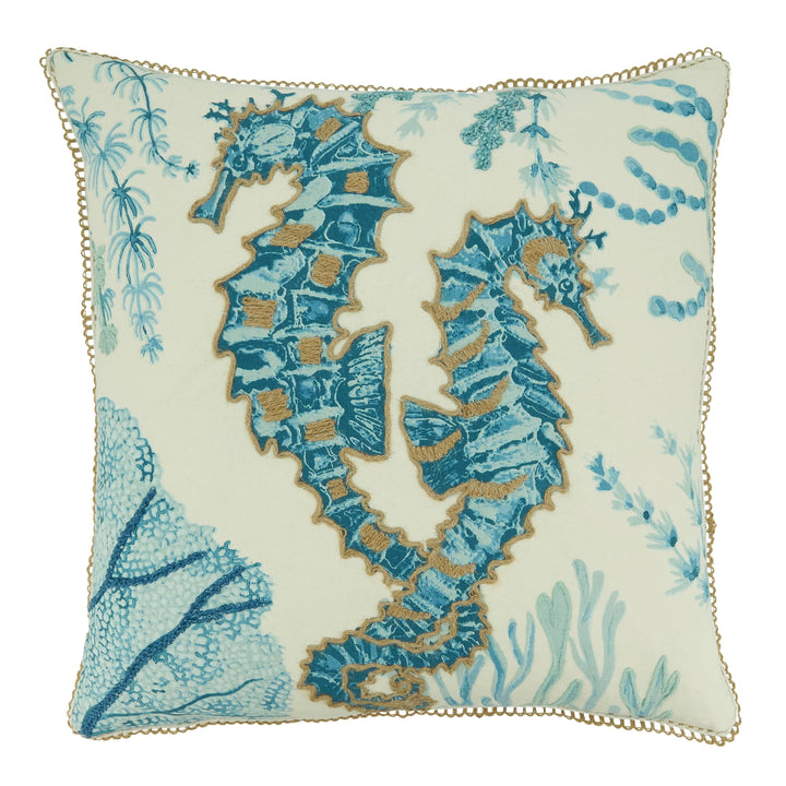 Sea Horse Design Throw Pillow: 20" / Aqua / Down Filled