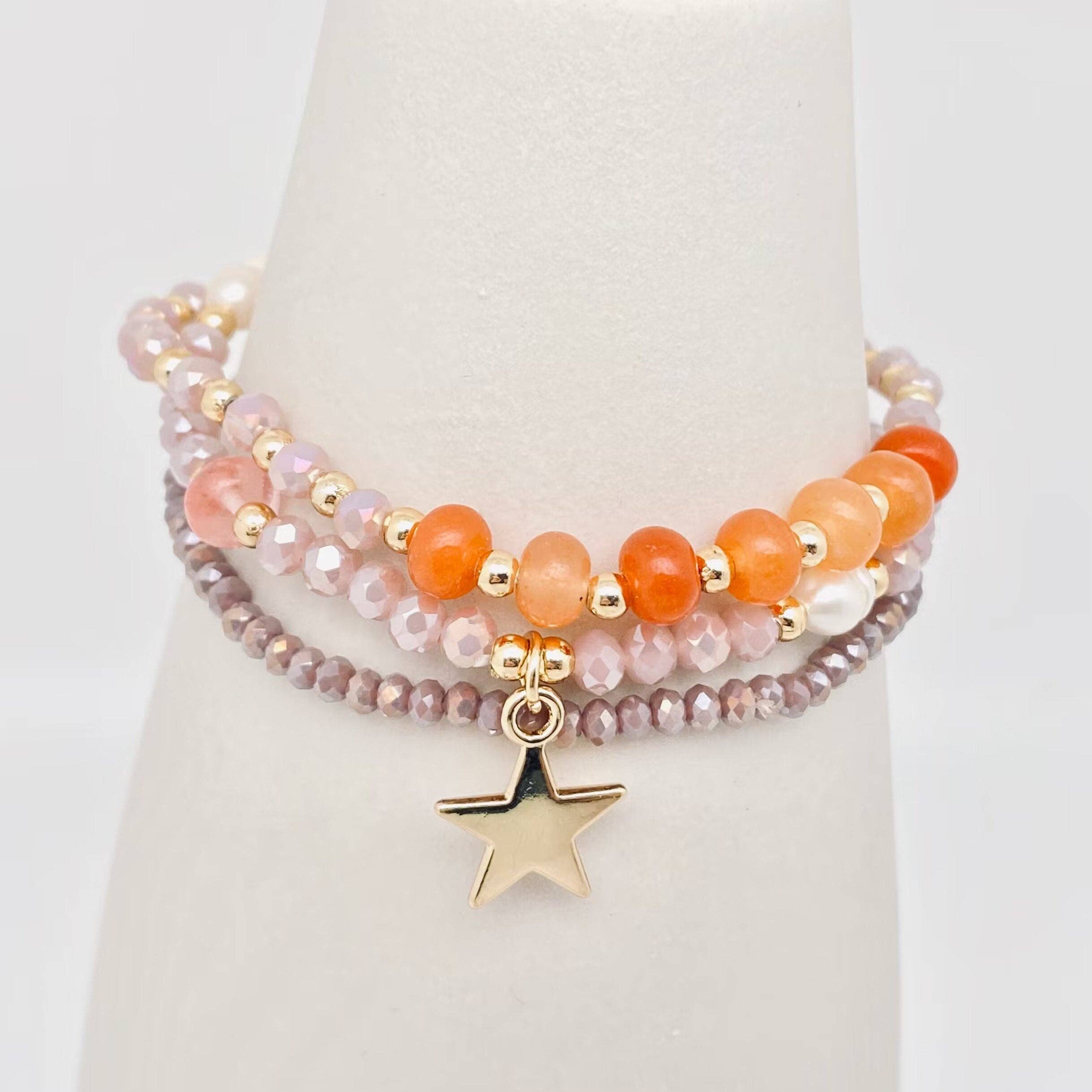 Star Pendant Glass Crystal Beaded Bracelet 3pcs/set