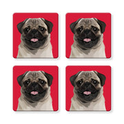 Set of 4 MDF Coasters - Pug