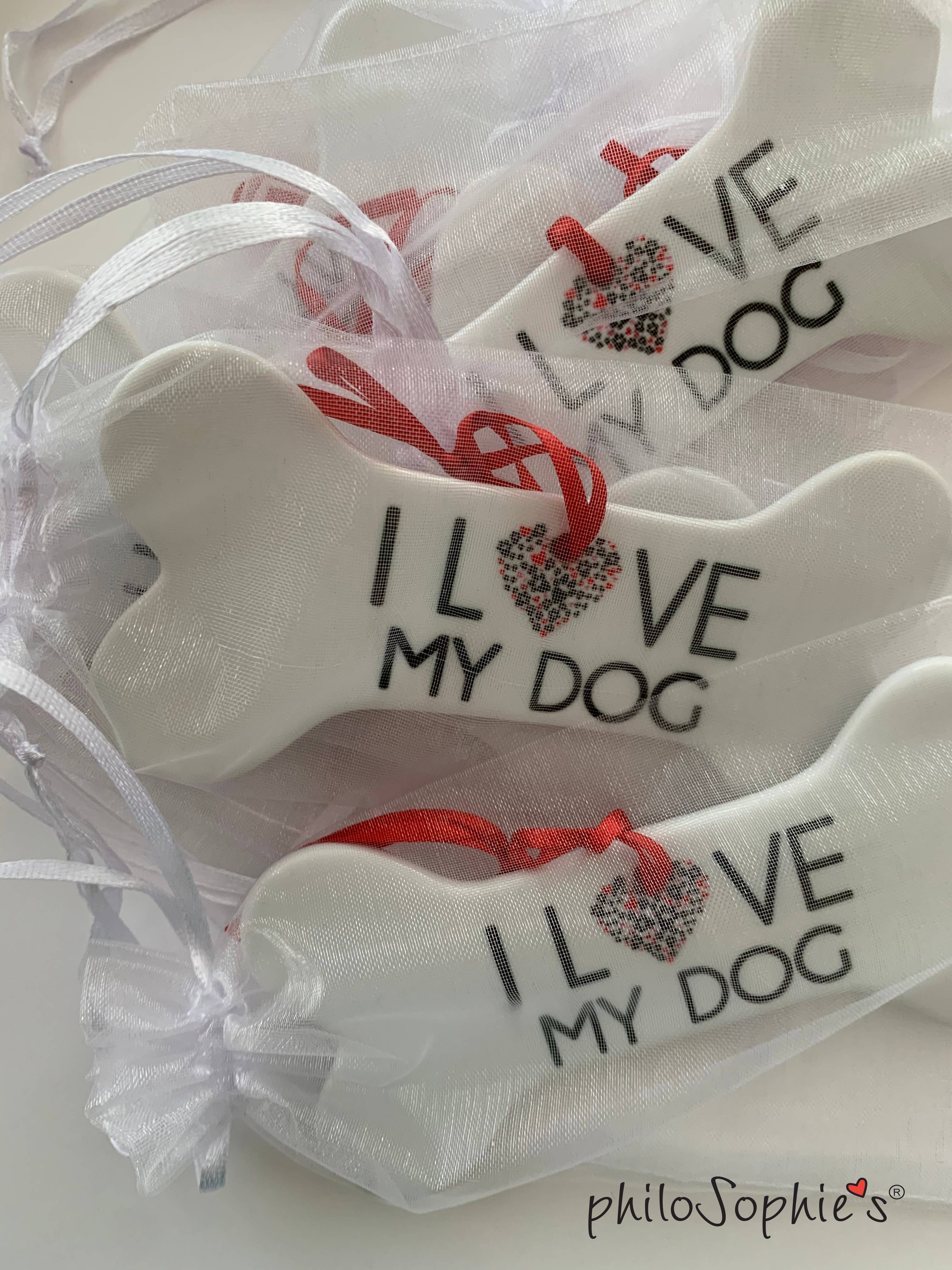 I love my dog - Christmas Ornament Bone