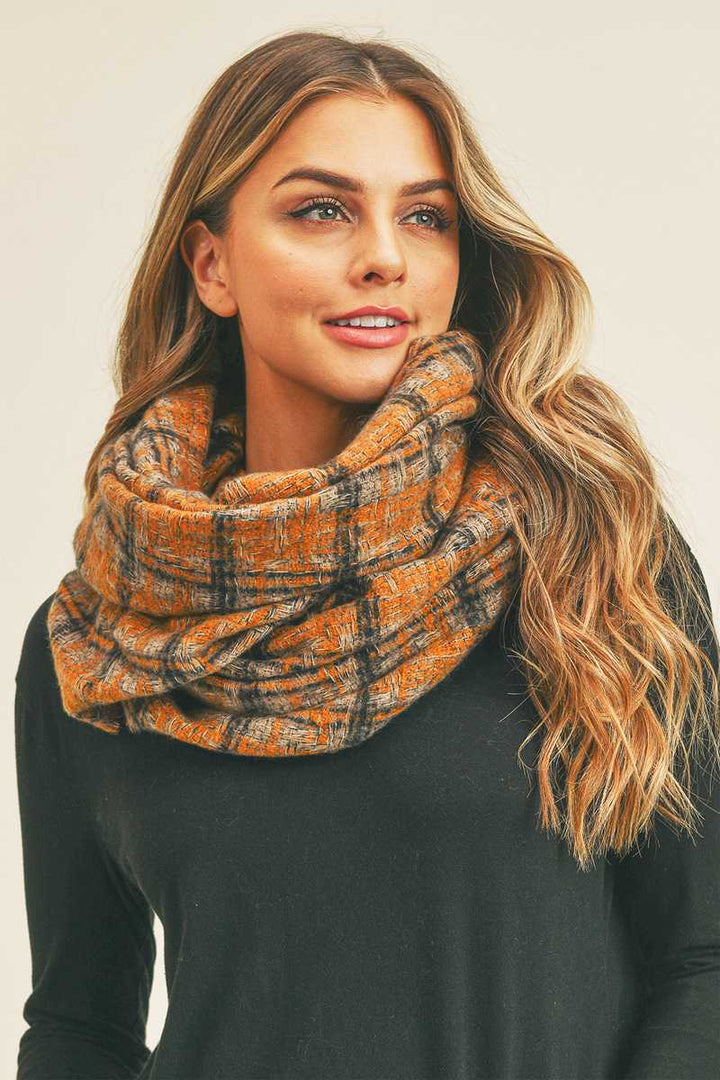 PLAID INFINITY SCARF MS0250: Mustard