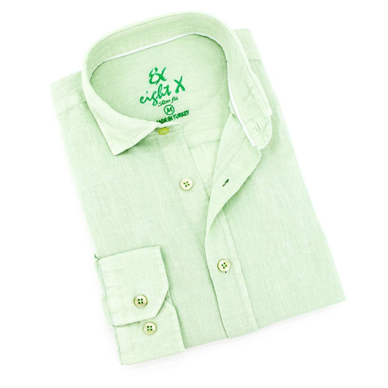 Linen Button Down Shirt - Green: GREEN / XL