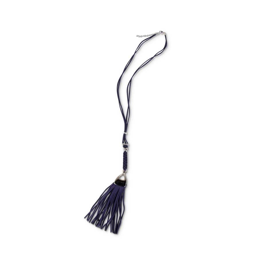 NAVY SUEDE NECKLACE W/ BRAID AND TASSEL