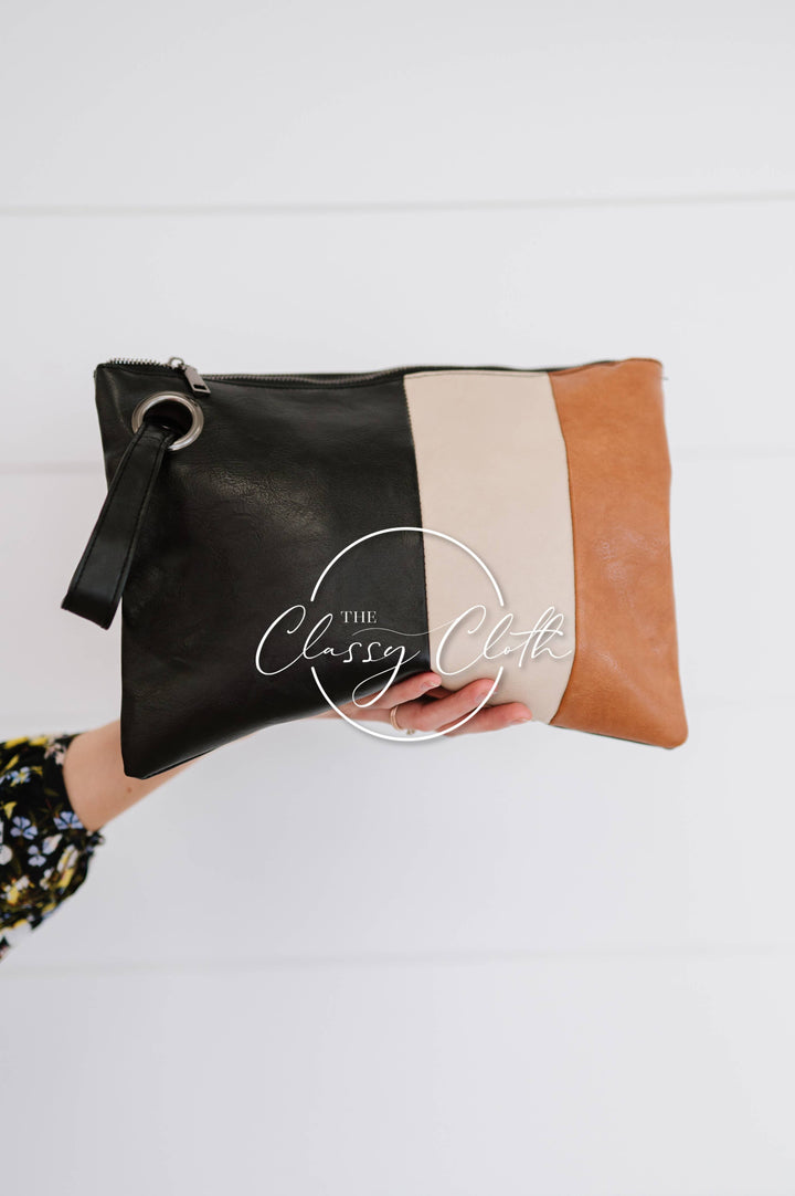 Trendy Clutch - Colorblock Black/Cream/Tan RTS