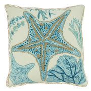 Starfish Design Throw Pillow: 20" / Aqua / Down Filled