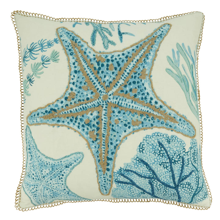 Starfish Design Throw Pillow: 20" / Aqua / Down Filled