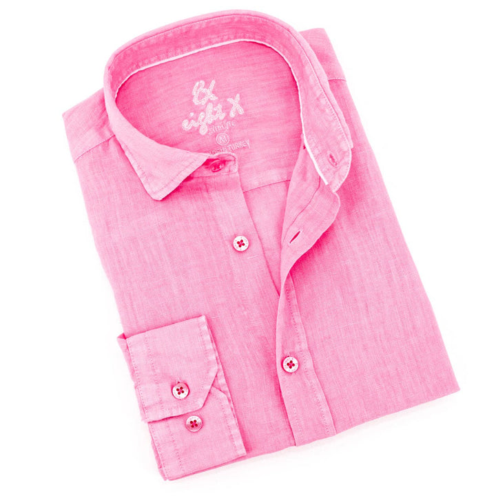 Linen Button Down Shirt - Pink: PINK / M