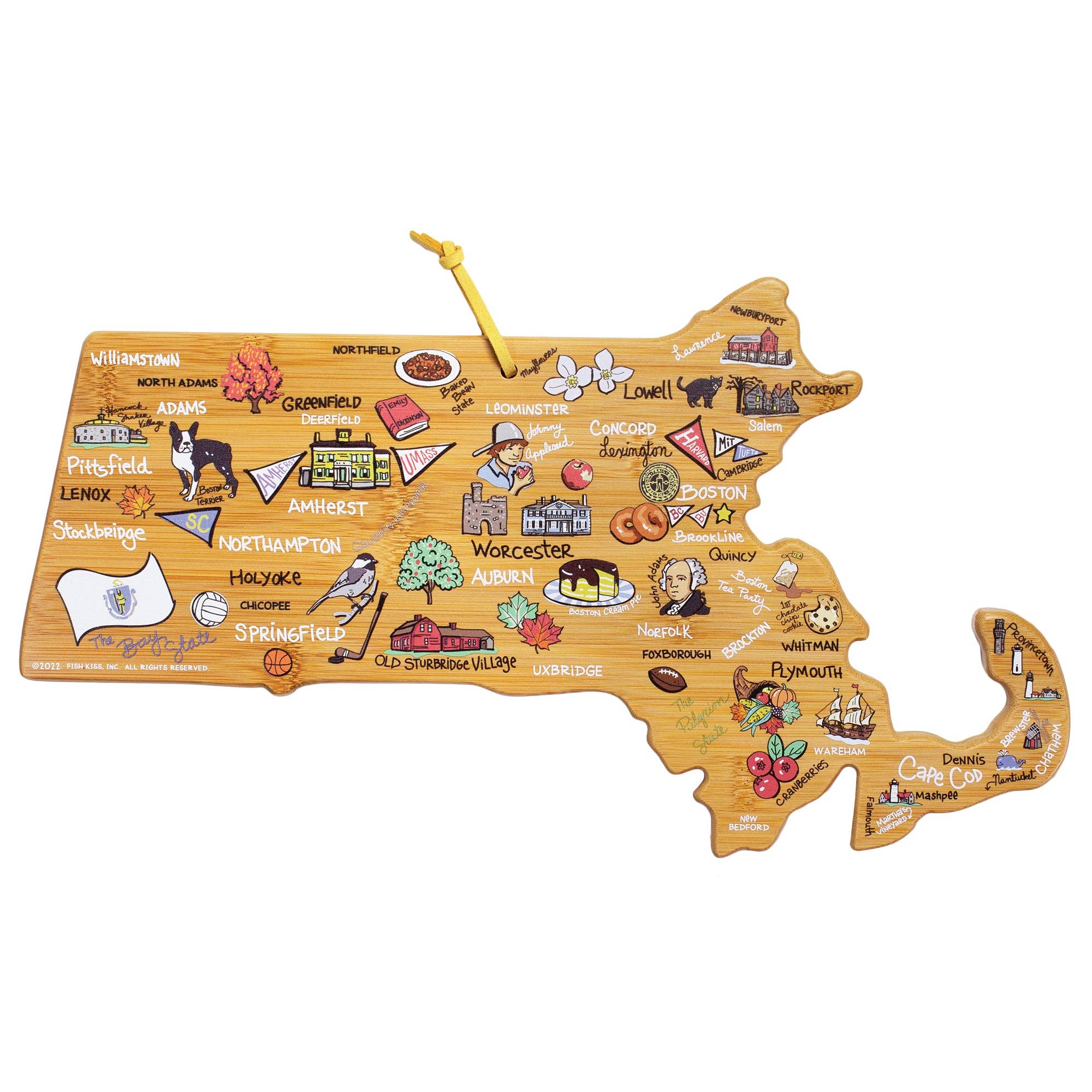 Massachusetts Cutting Board with Artwork by Fish Kiss™